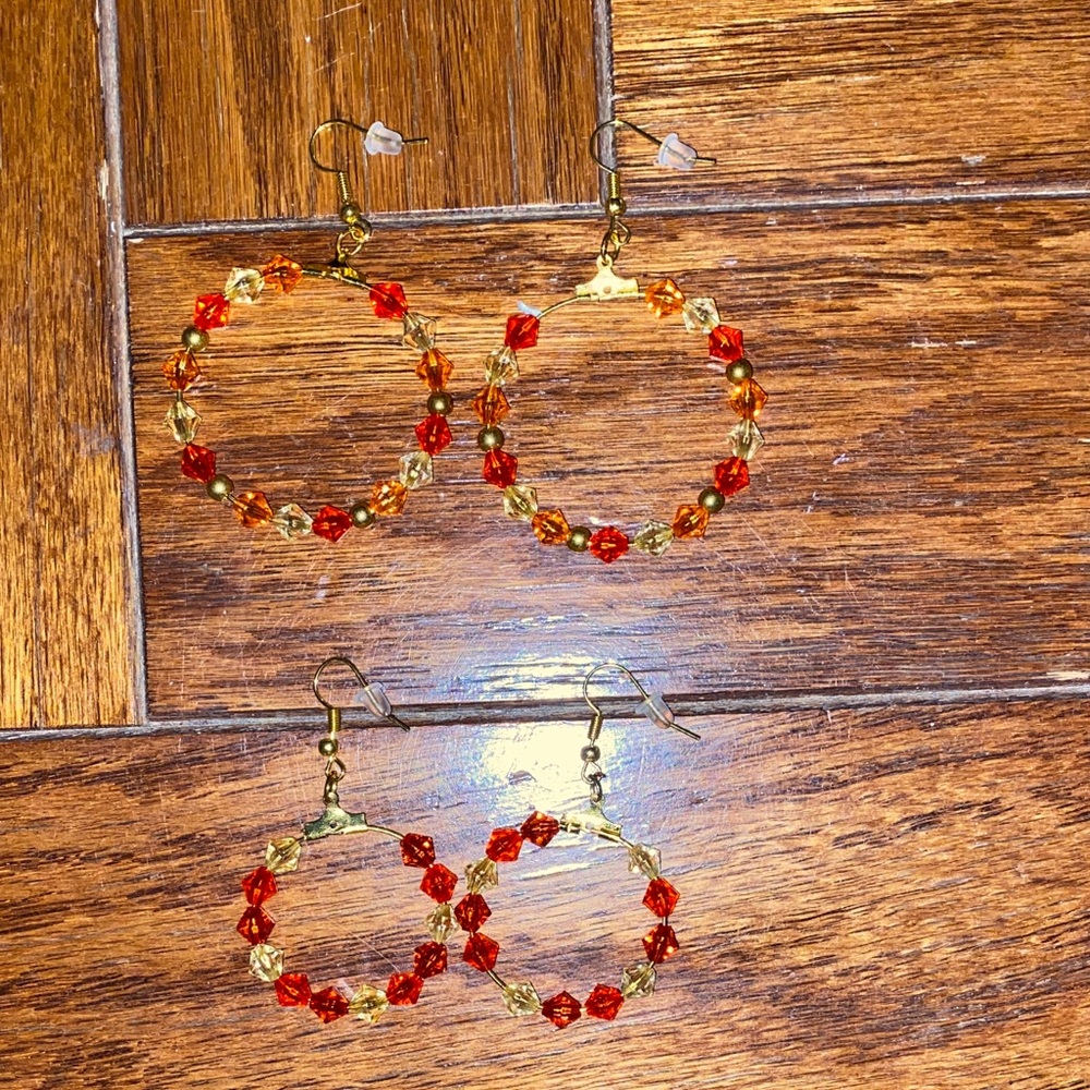 Elegant Red and Gold Beaded Hoop Earrings